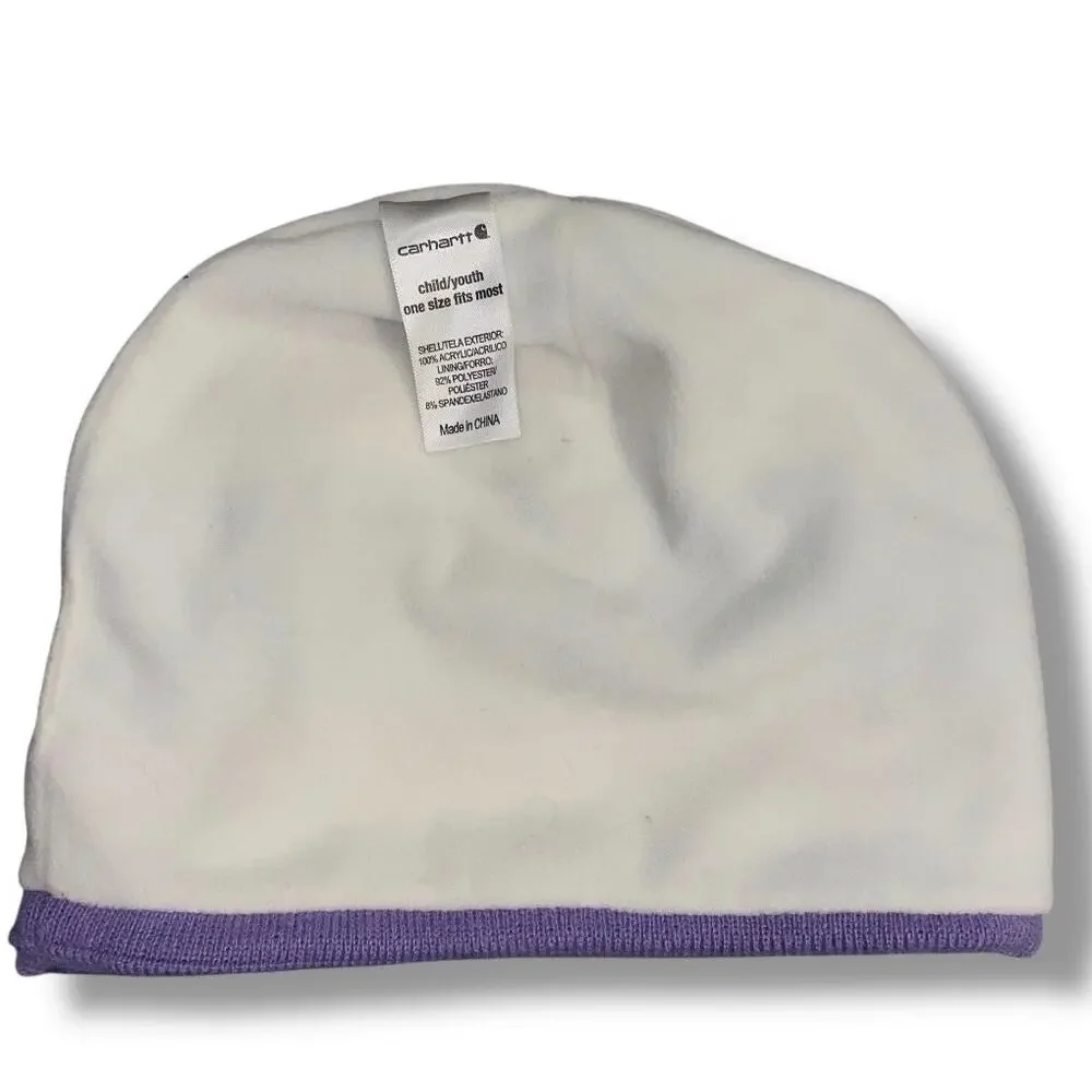 Carhartt Kids Youth Beanie Hat Striped Pink Purple Fleece Lined Winter CB8966